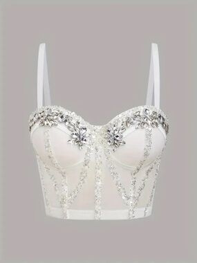 Merlin white bling Embellished Bustier Crop Top. Large.  wedding night